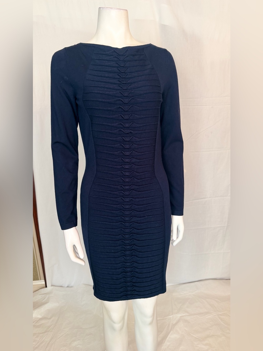 Versace Navy Long-Sleeve Textured Bodycon Dress